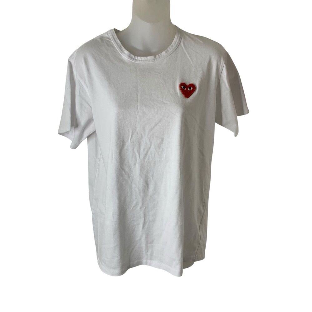 Play Comme Des Garcons T-Shirt Women's Cotton Crew Neck Heart Logo Motif White